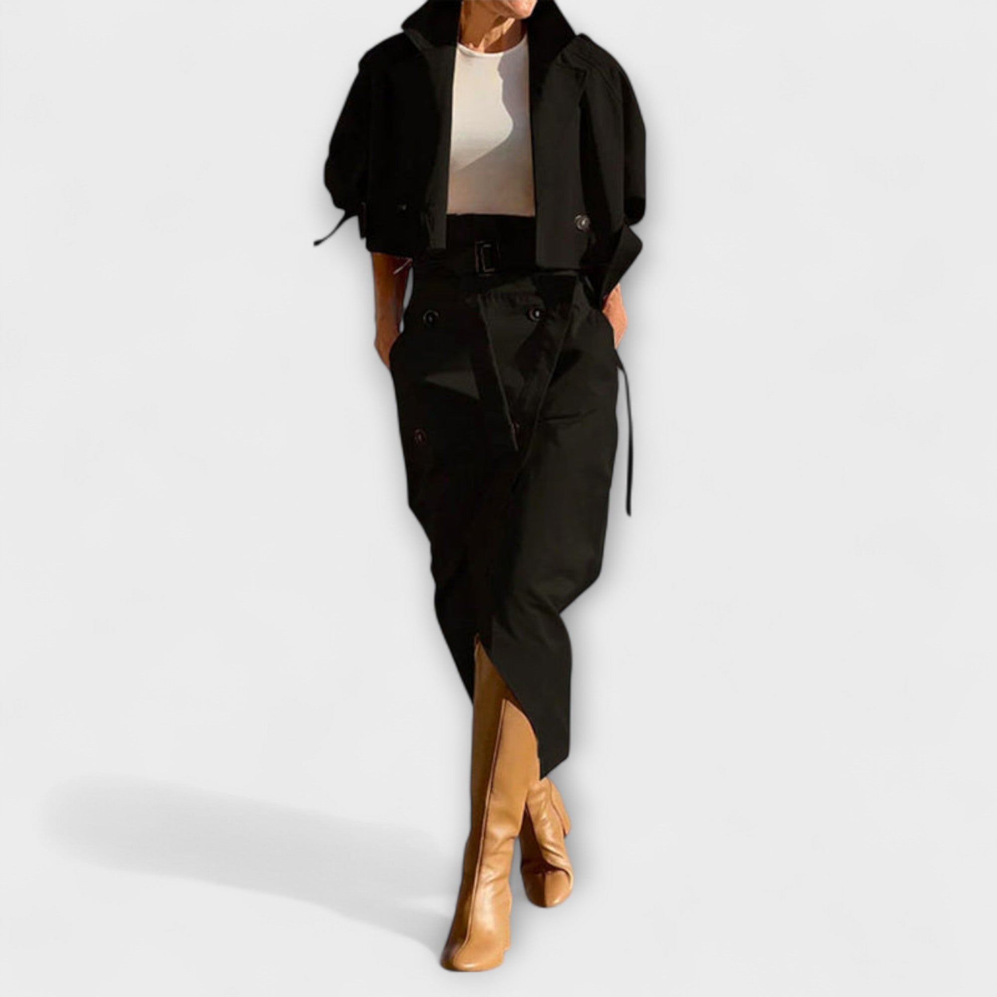 Lyra ｜ Elegantná bunda s midi sukňou a vreckami