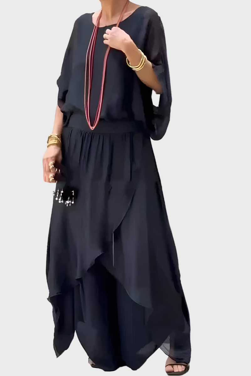 Stella - Široký top a nohavice s rozparkom – Sada dvoch častí z šifónu