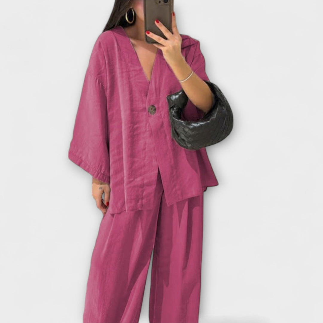 Jacqueline  ｜ Ležérny top s V-výstrihom a nohavicový set