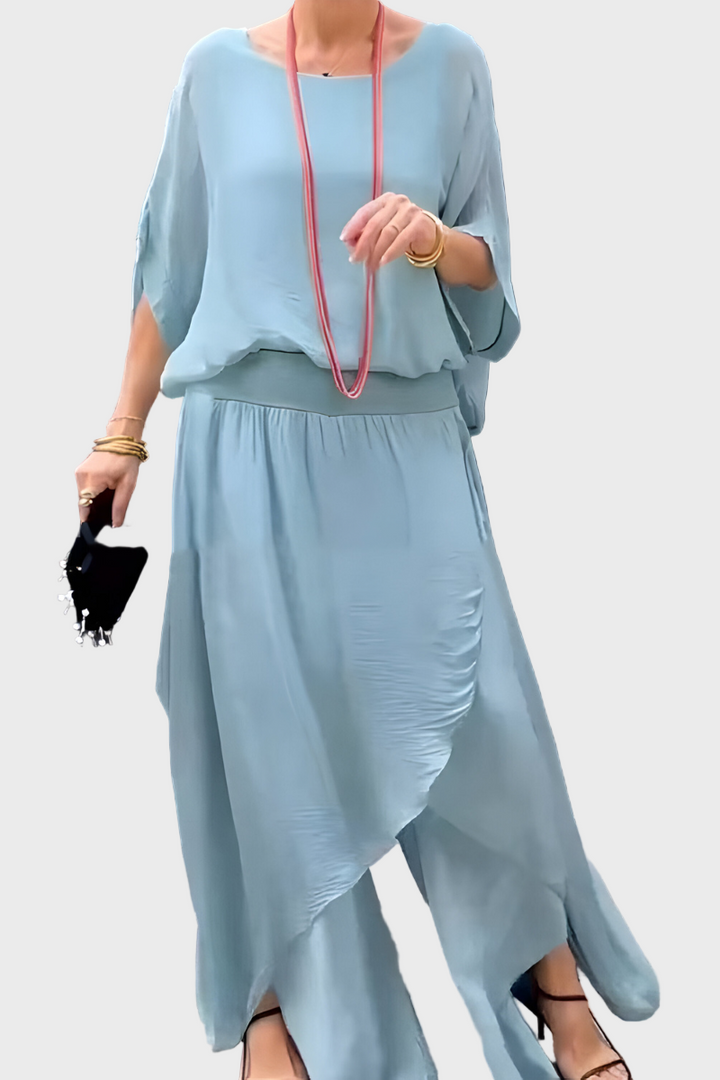 Stella - Široký top a nohavice s rozparkom – Sada dvoch častí z šifónu