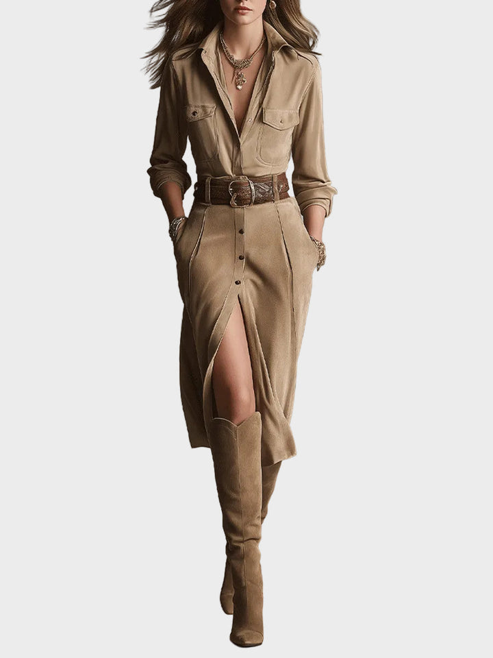 Dámska hnedá módna midi sukňa zo zamatu