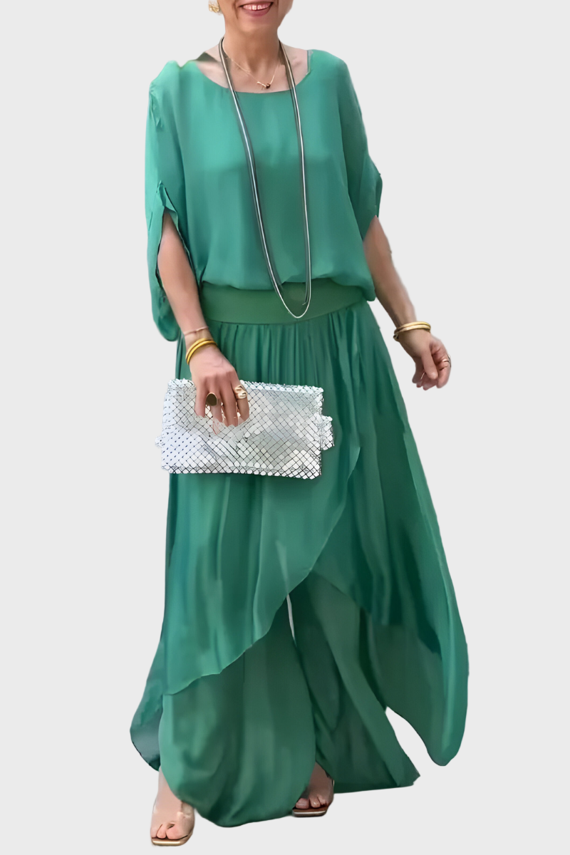 Stella - Široký top a nohavice s rozparkom – Sada dvoch častí z šifónu