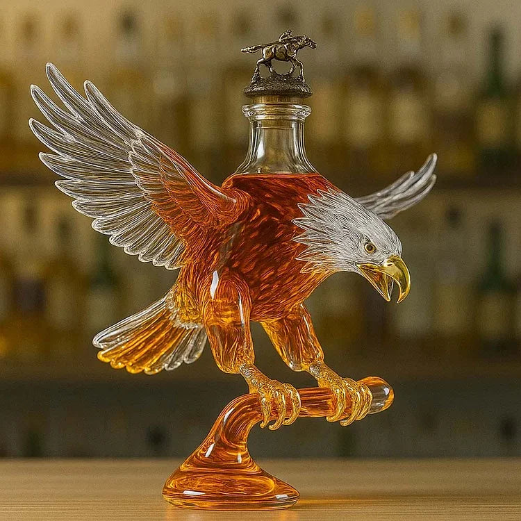 Skleněná láhev na whiskey ve tvaru orla bělohlavého