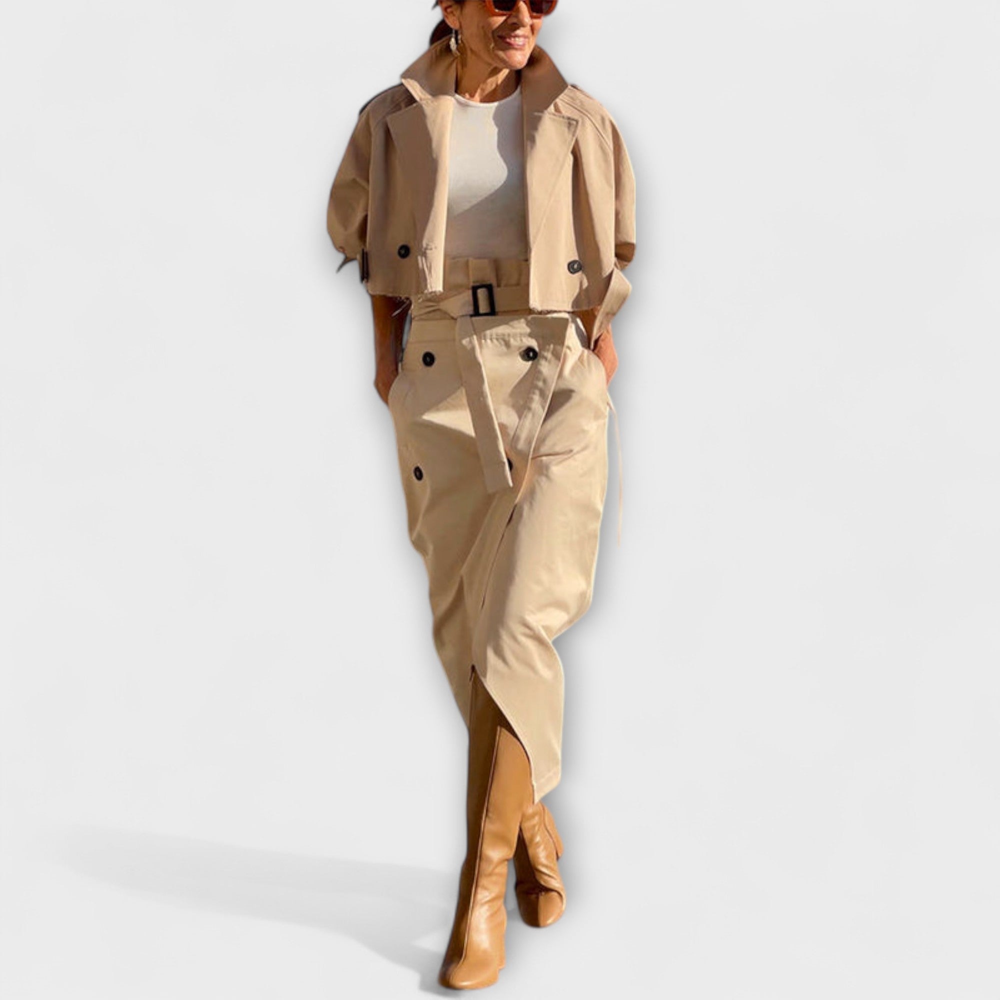 Lyra ｜ Elegantná bunda s midi sukňou a vreckami