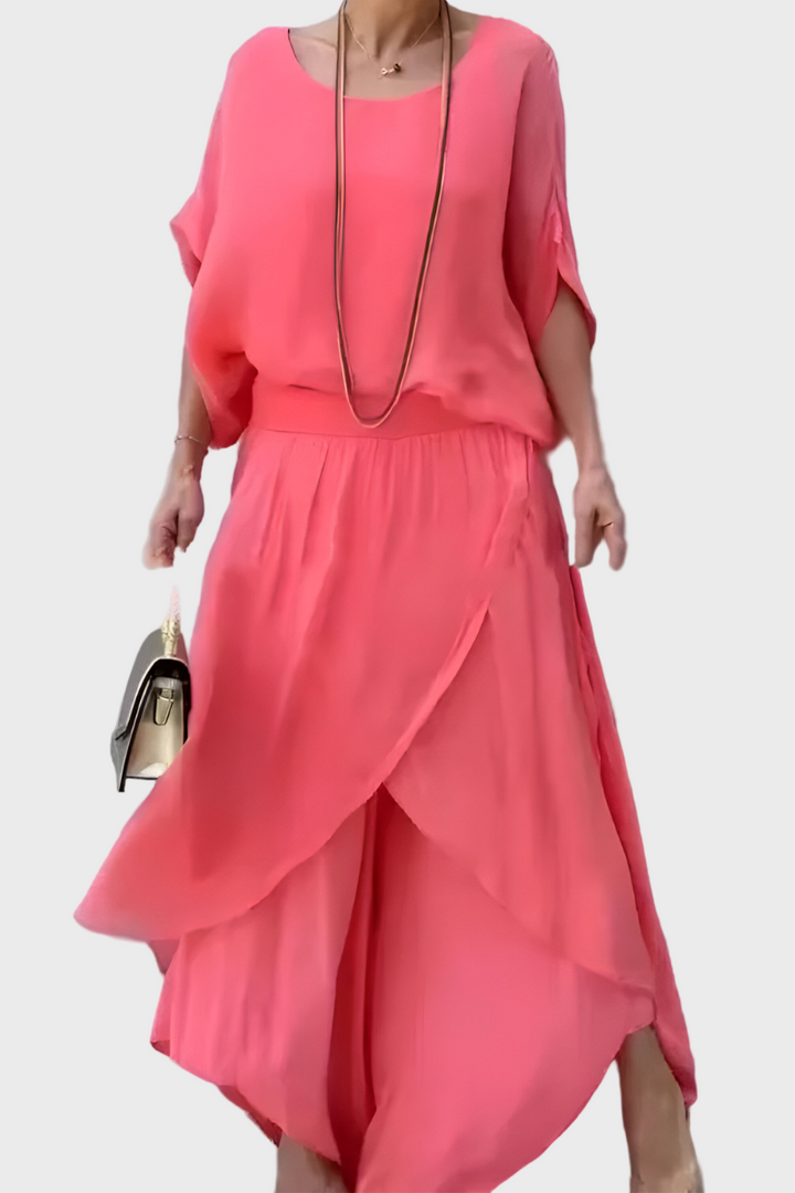 Stella - Široký top a nohavice s rozparkom – Sada dvoch častí z šifónu