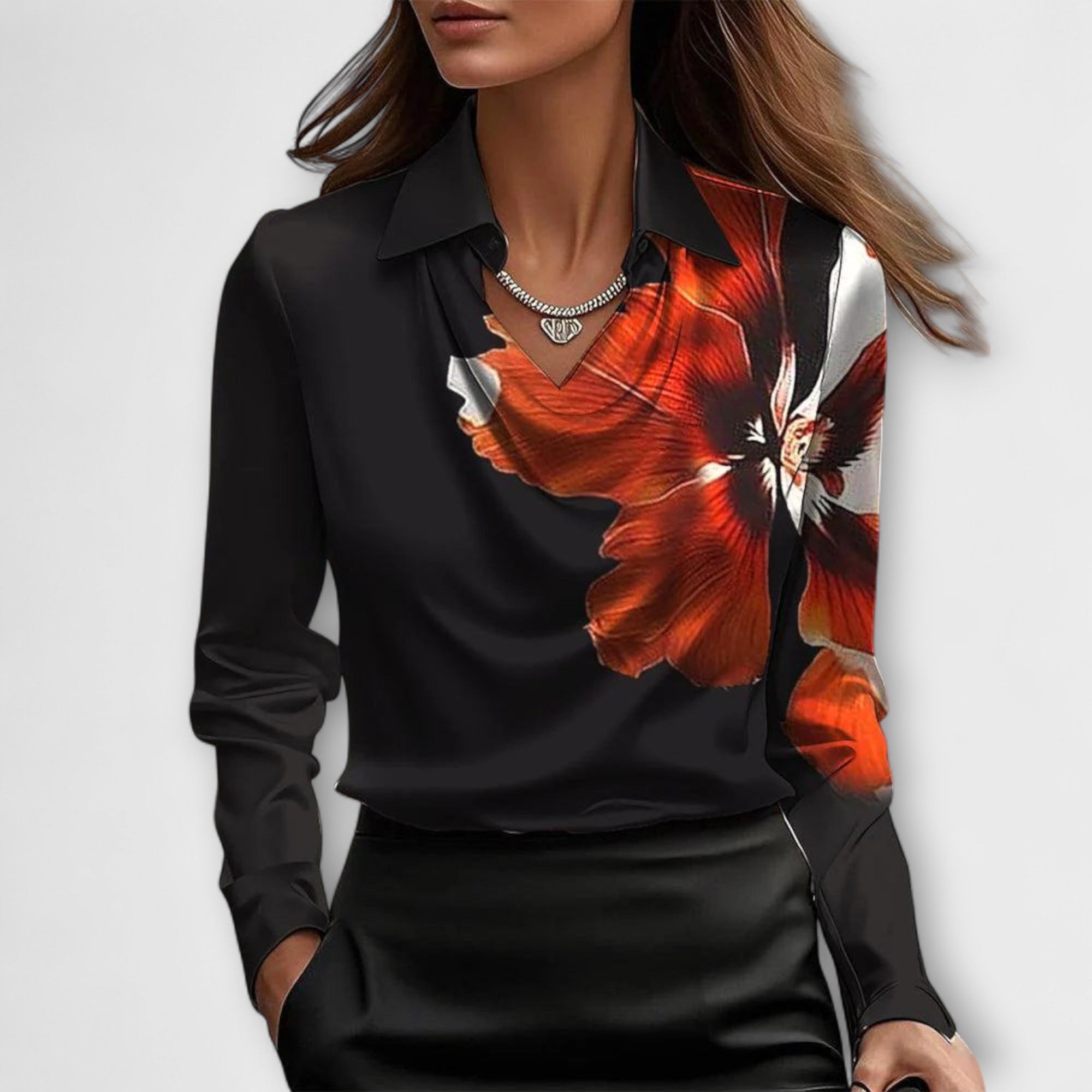 Ester ｜Lesklá blúzka s riaseným golierom