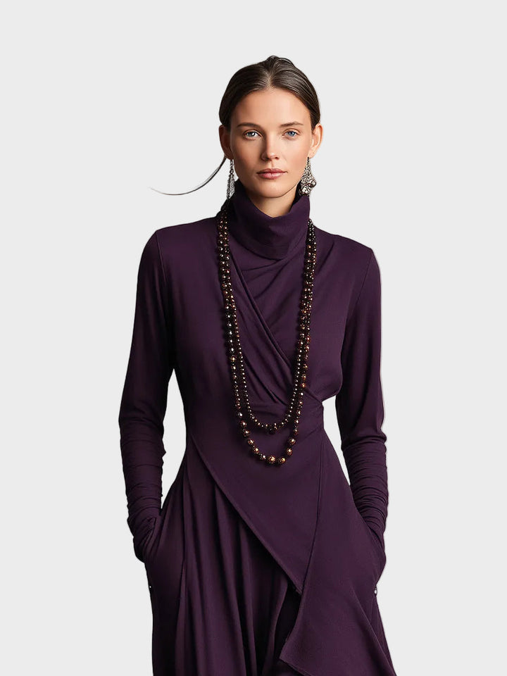 Teresa - Asymetrická pletená maxi šaty s golierom