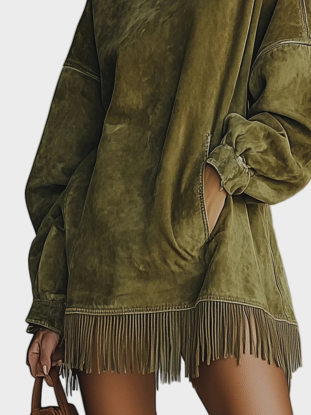 Sukienka z Fausz Suede s Golferom a Frędzlami