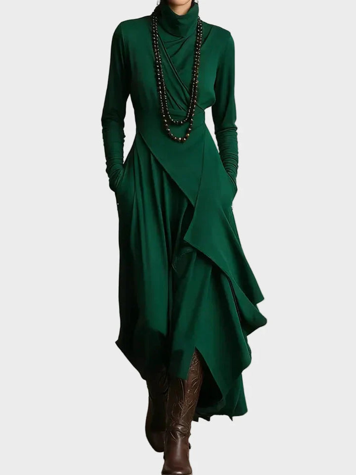 Teresa - Asymetrická pletená maxi šaty s golierom