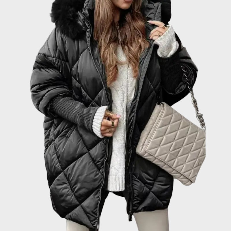 Denisa ｜Dámska midi parka s pletenými rukávmi