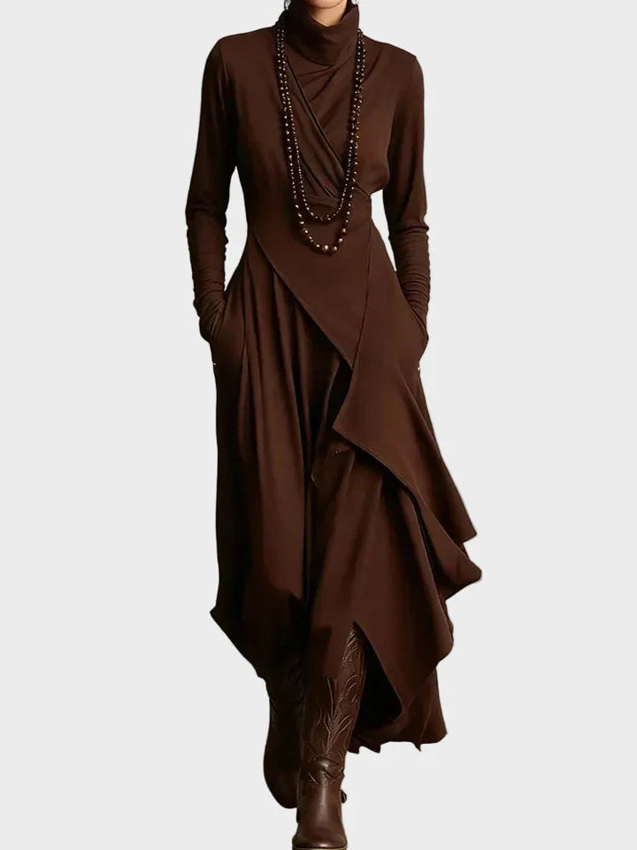 Teresa - Asymetrická pletená maxi šaty s golierom