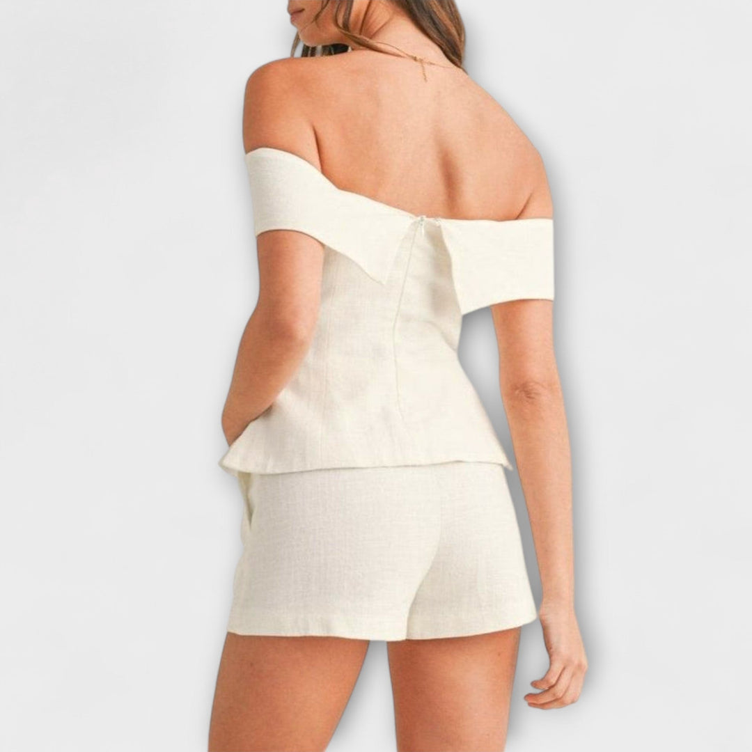 Olivia  ｜Biely bavlneno-ľanový dvojdielny set