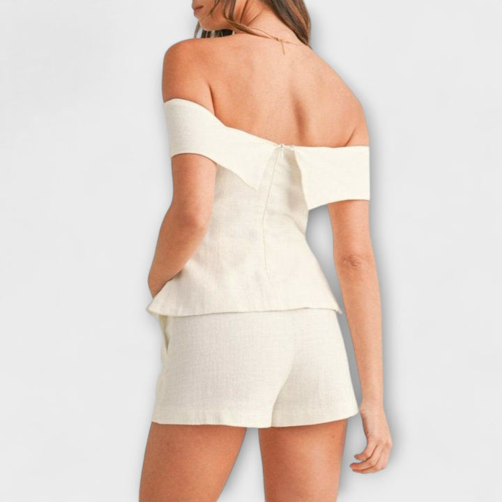 Olivia  ｜Biely bavlneno-ľanový dvojdielny set