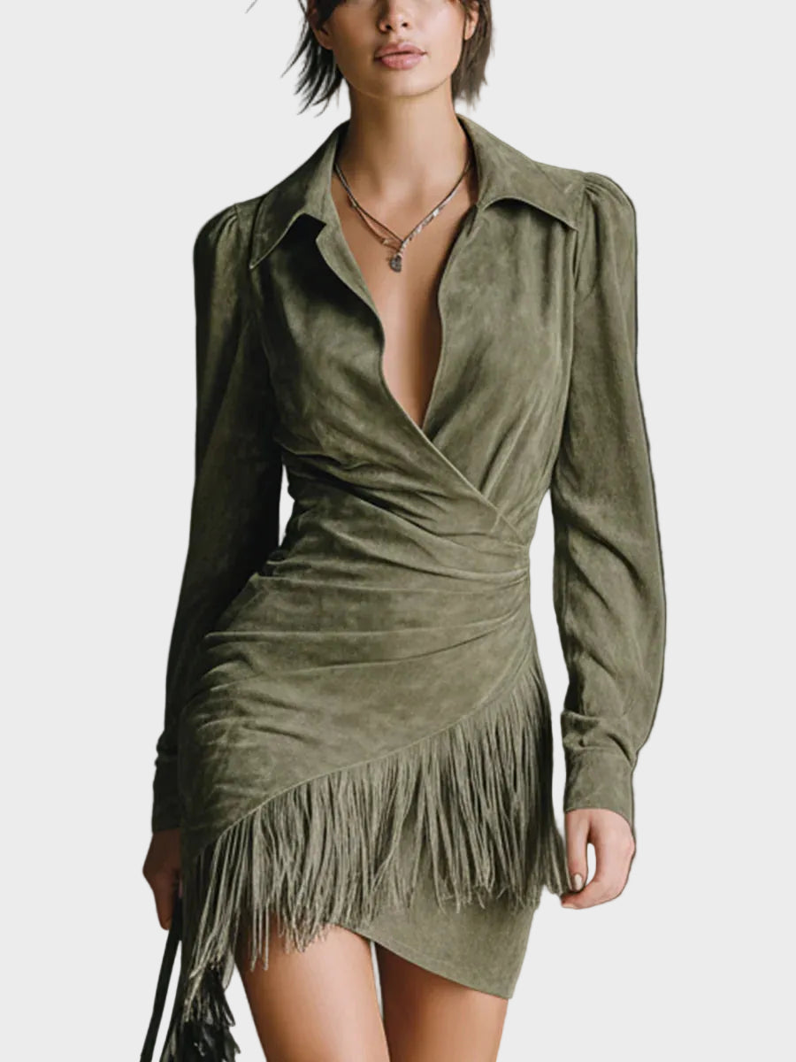 Zelené Mini Šaty z Viskózy s Výstrihom do V