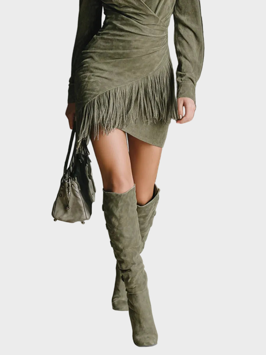 Zelené Mini Šaty z Viskózy s Výstrihom do V