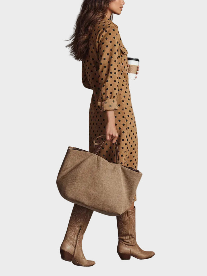 Midi šaty s potlačou bodiek z ekokože