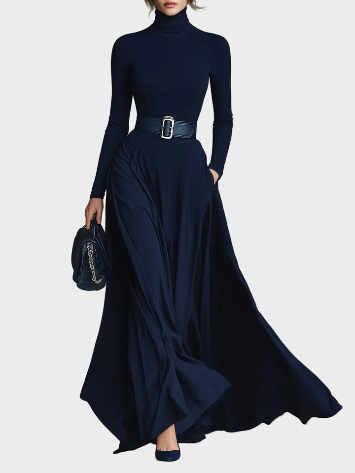 Kornelia - Maxi pletené šaty s vysokým golierom