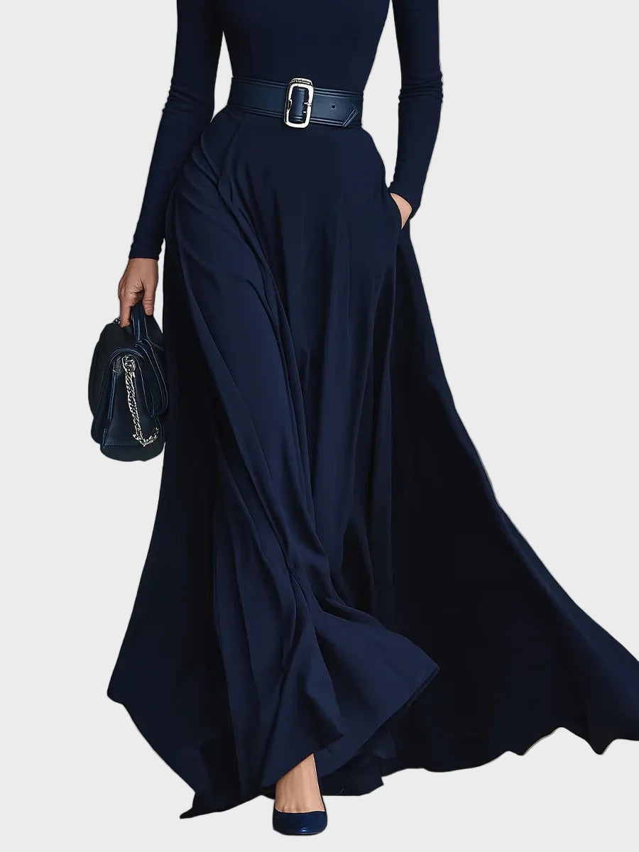 Kornelia - Maxi pletené šaty s vysokým golierom