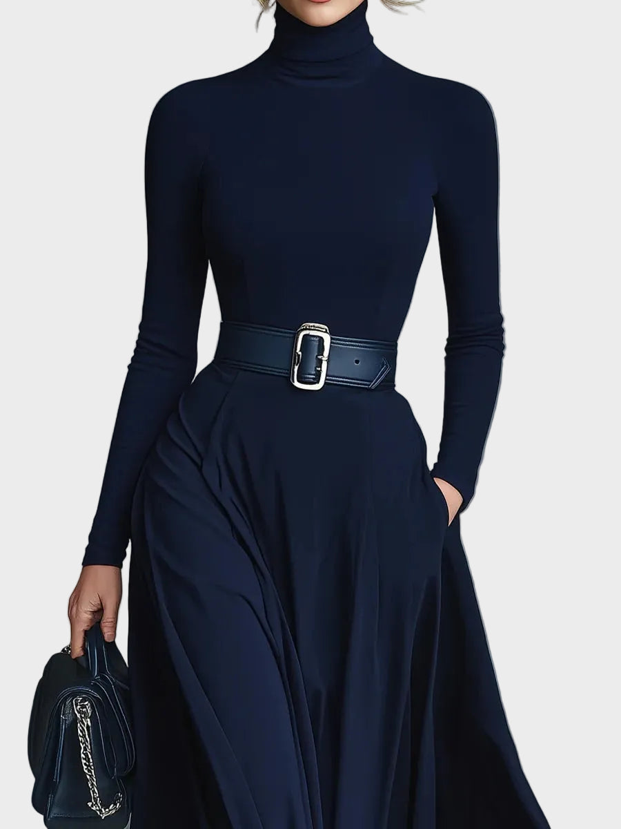 Kornelia - Maxi pletené šaty s vysokým golierom