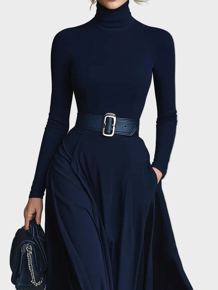 Kornelia - Maxi pletené šaty s vysokým golierom