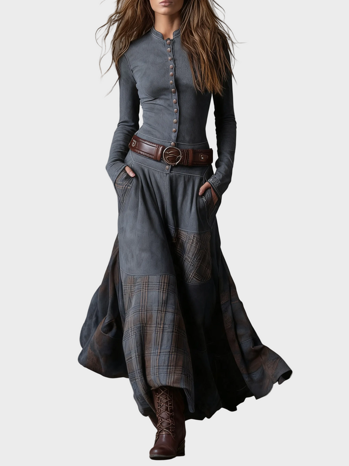 Helena - Granátová zamatová maxi šaty s opaskom