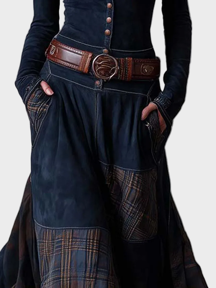 Helena - Granátová zamatová maxi šaty s opaskom