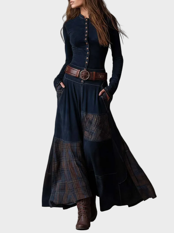 Helena - Granátová zamatová maxi šaty s opaskom