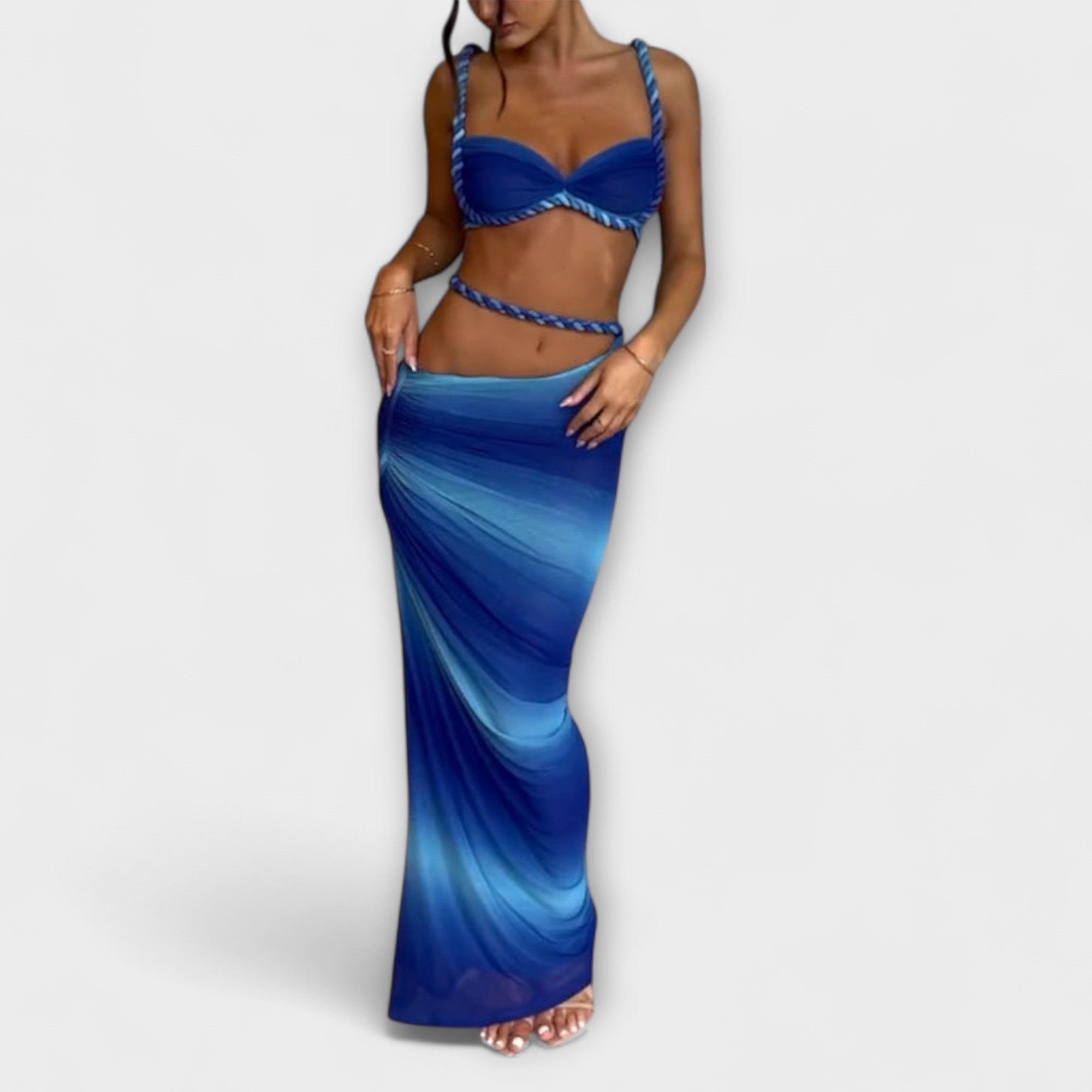 Jane  ｜ Štýlový gradient vrkoč crop top a overskirt duo