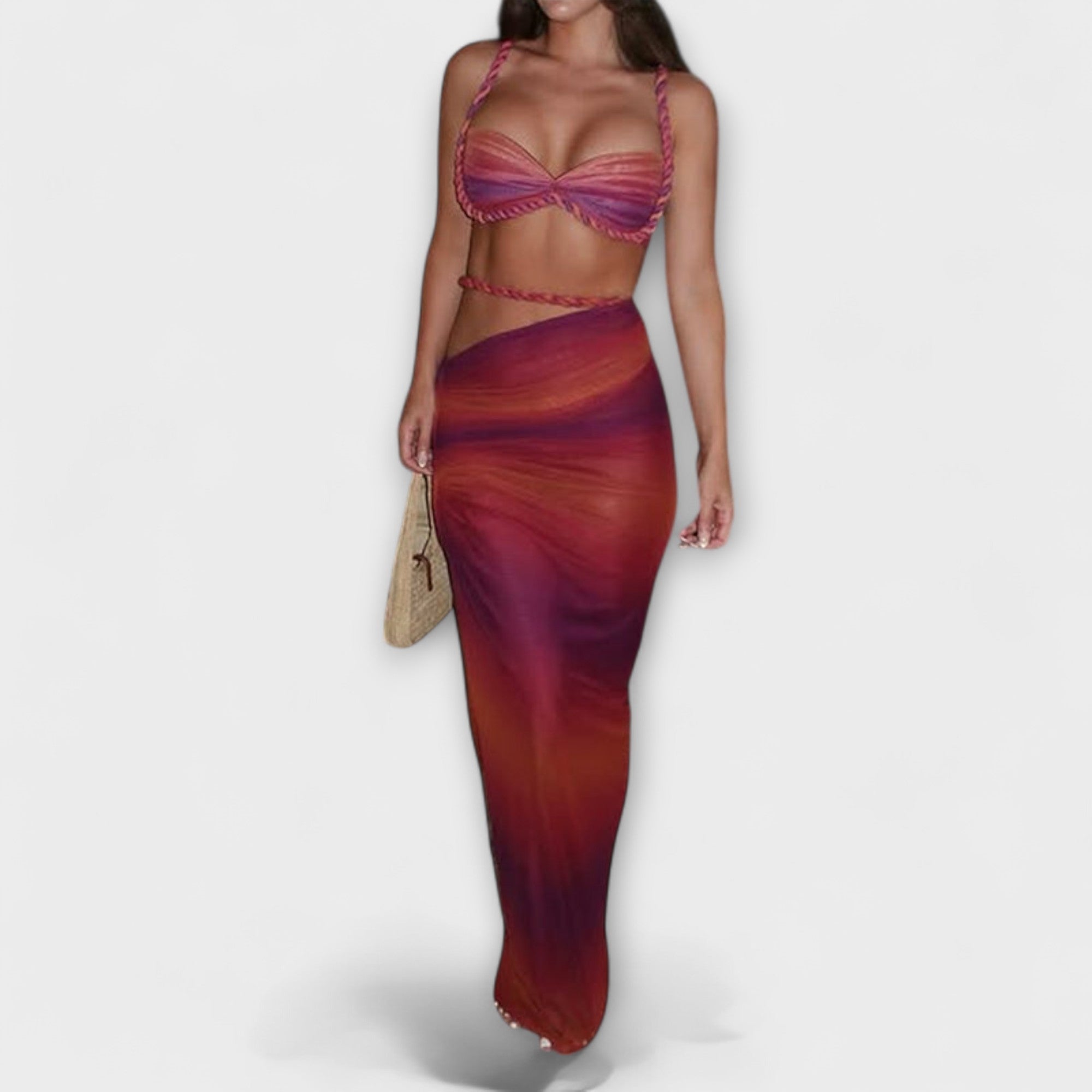 Jane  ｜ Štýlový gradient vrkoč crop top a overskirt duo