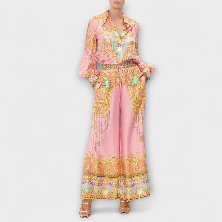 Sage  ｜ Uvoľnená košeľa s morskou pannou a elastické nohavice s vysokým pásom