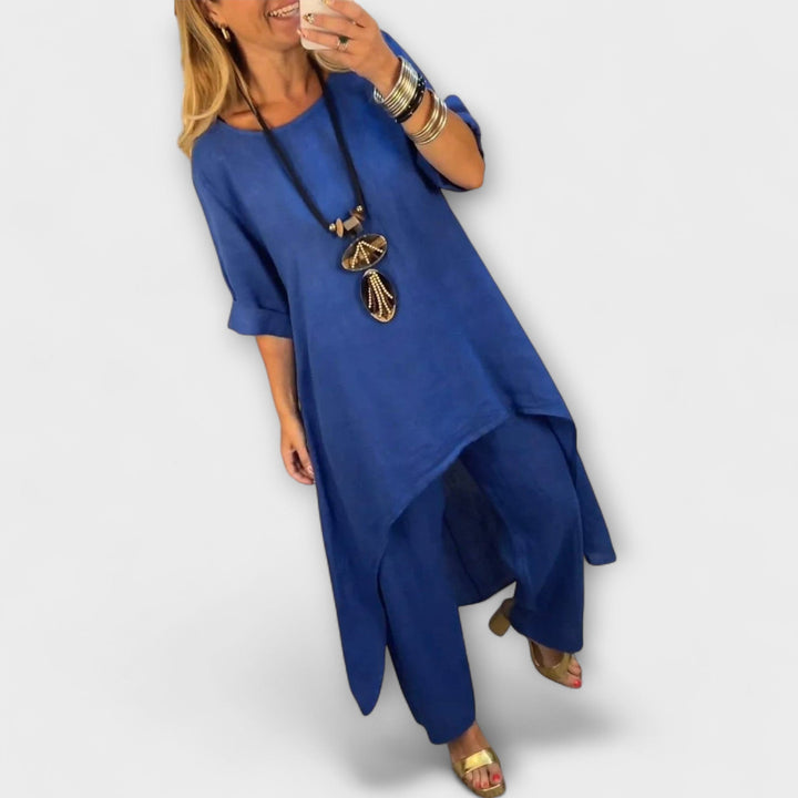 Tabea - Ľanový oblek s okrúhlym výstrihom