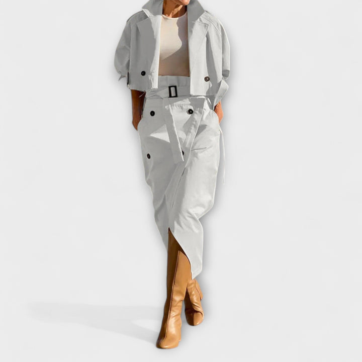 Lyra ｜ Elegantná bunda s midi sukňou a vreckami