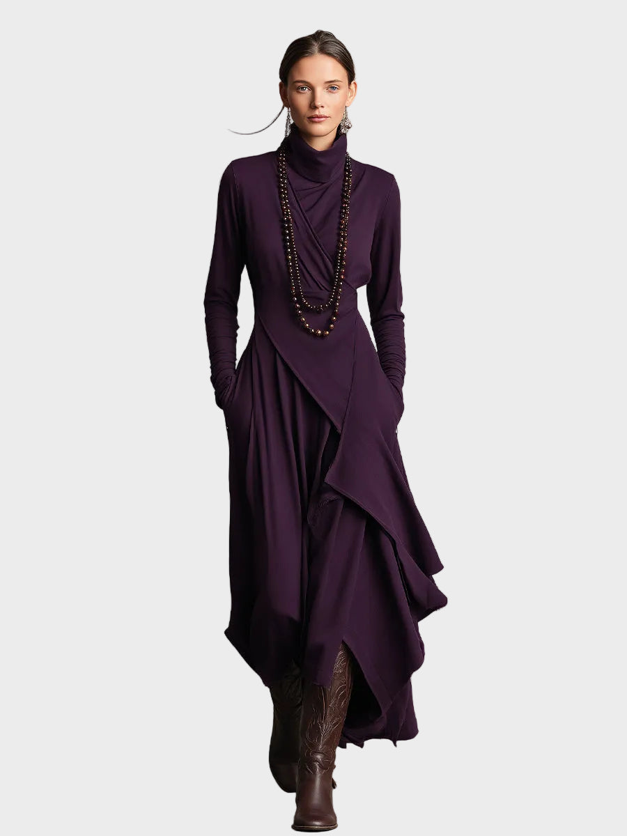 Teresa - Asymetrická pletená maxi šaty s golierom