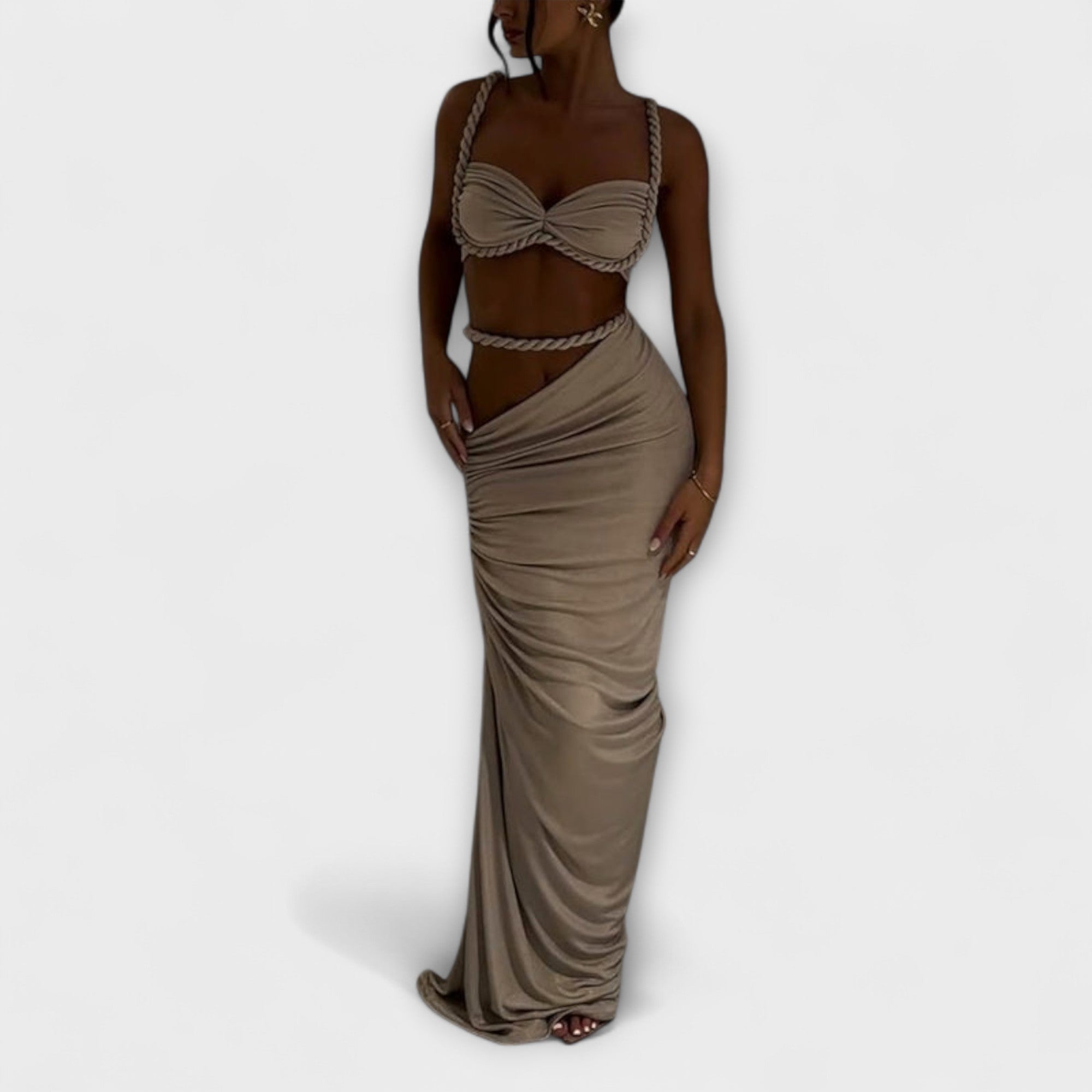 Jane  ｜ Štýlový gradient vrkoč crop top a overskirt duo