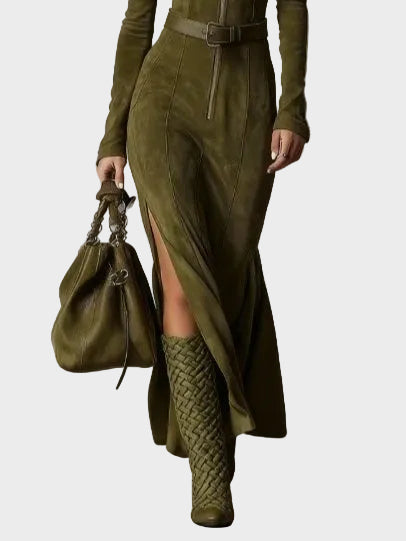 Vintage Zelená Maxi Šaty so Zipsom a Pásikom