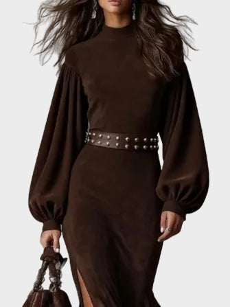 Retro dlhá sukňa s dlhým rukávom a polvýstrihom