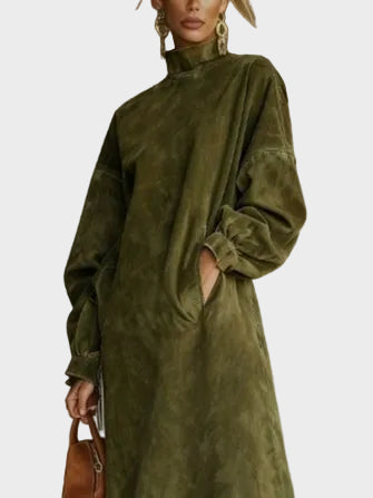 Šaty z Suede s Golierom a Strapcami