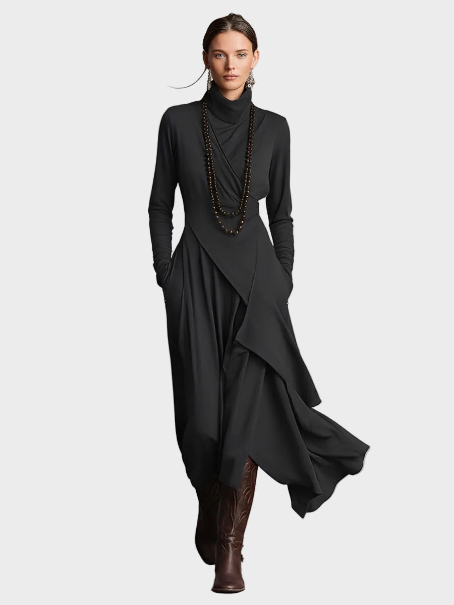 Teresa - Asymetrická pletená maxi šaty s golierom