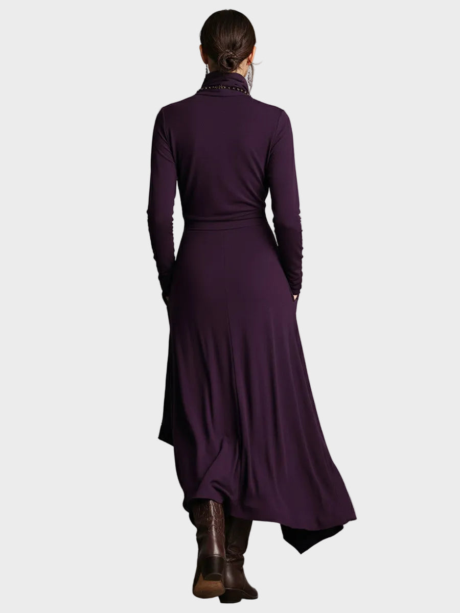 Teresa - Asymetrická pletená maxi šaty s golierom