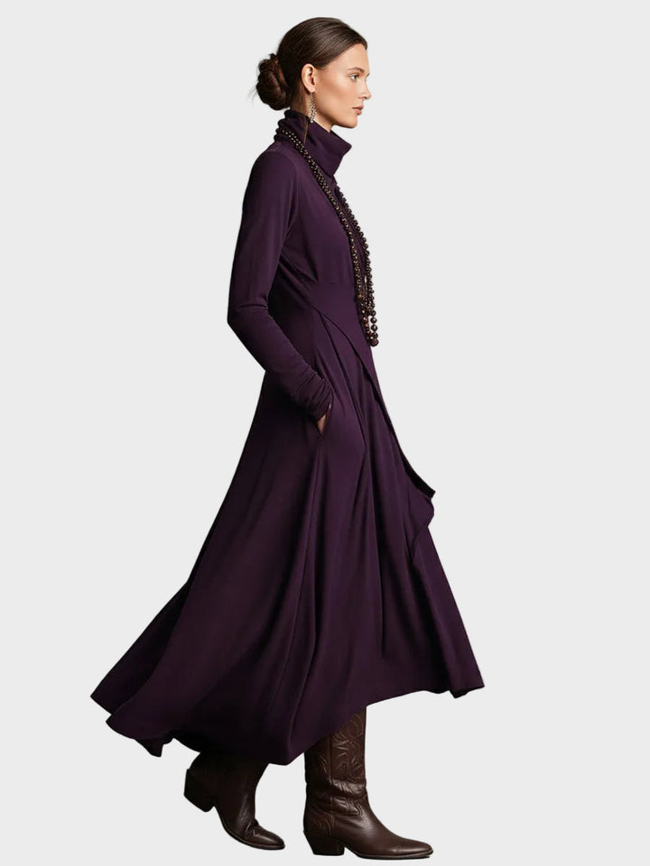 Teresa - Asymetrická pletená maxi šaty s golierom